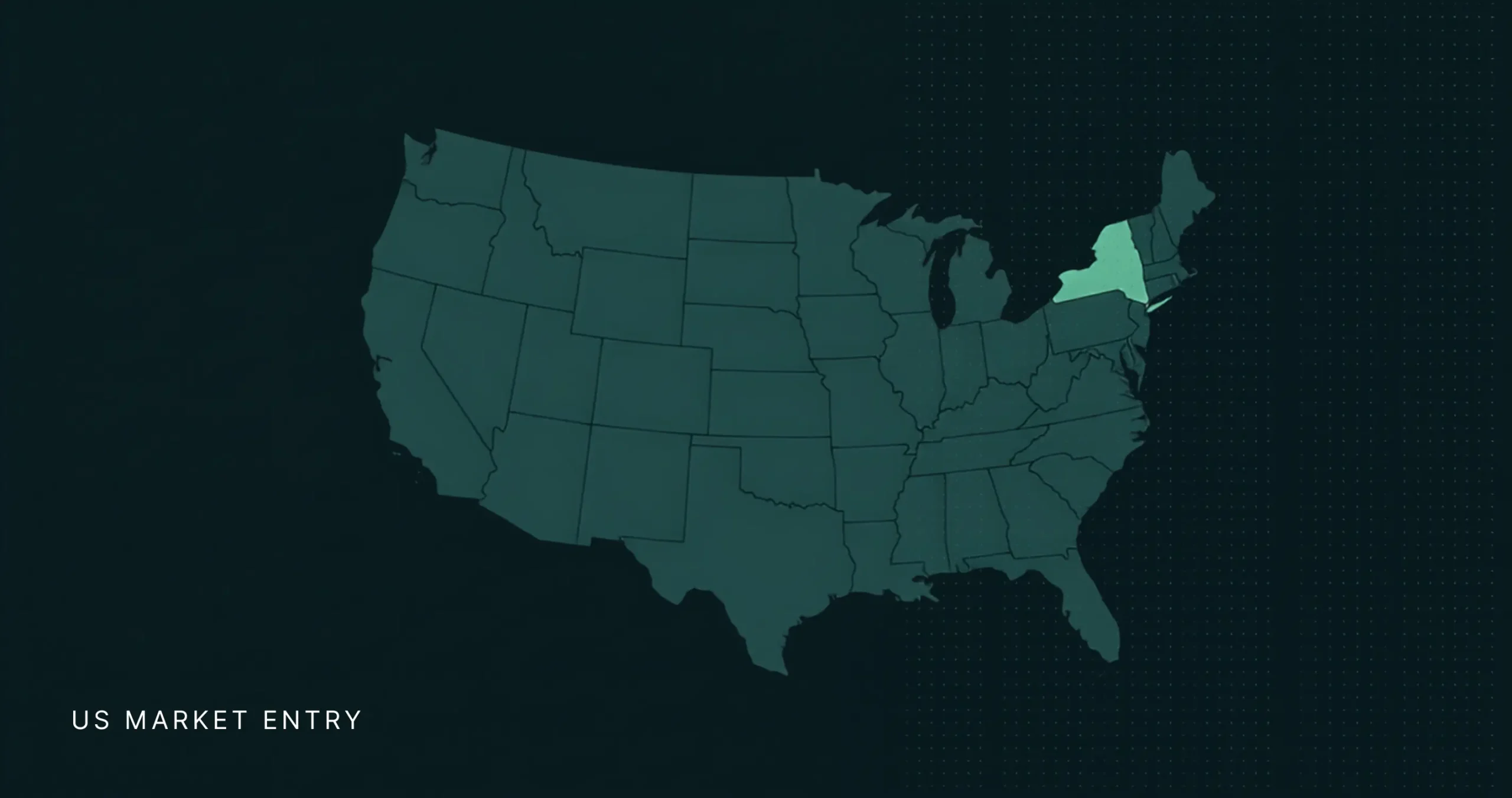 Stylized US map with a single region highlighted, illustrating a focused market-entry beachhead for European brands