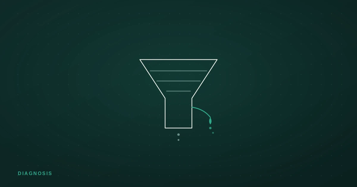 Funnel with a highlighted leak, illustrating how to diagnose where growth is being lost